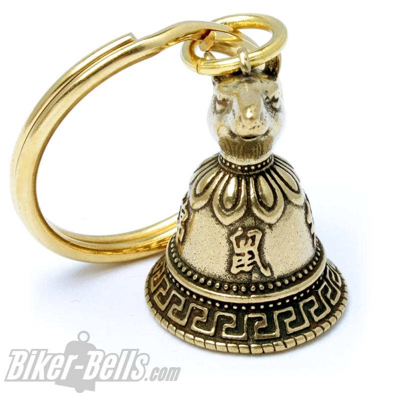 Small Tibetan Bell with Rat Decorated Brass Lucky Charm Tibet Bell Small Tibetan Bell with Rat Decorated Brass Lucky Charm Tibet Bell