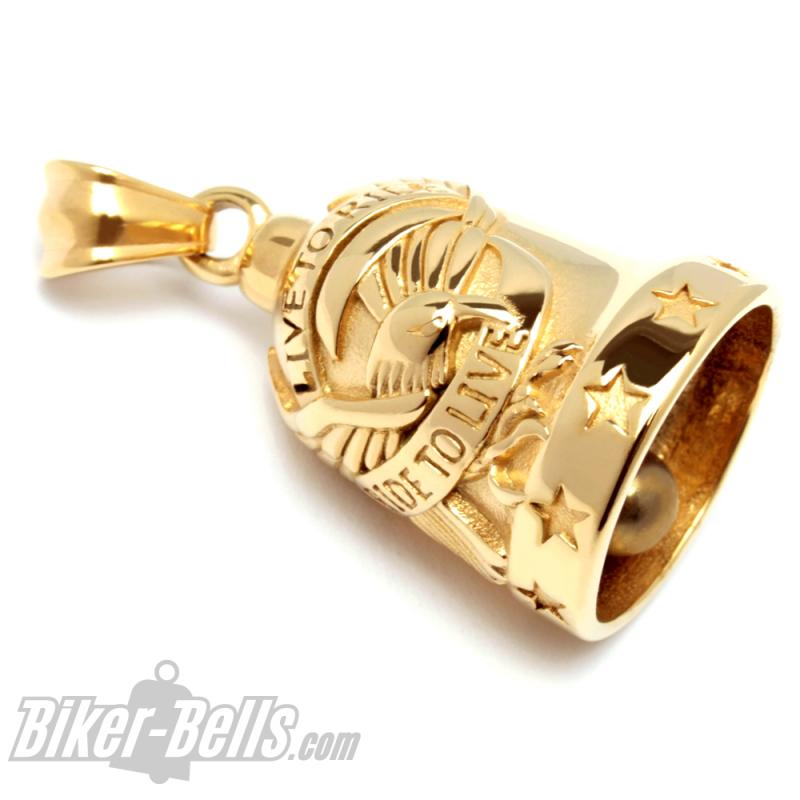 Gold Plated Live To Ride Biker-Bell With Eagle Stainless Steel Motorcycle Bell Lucky Charm