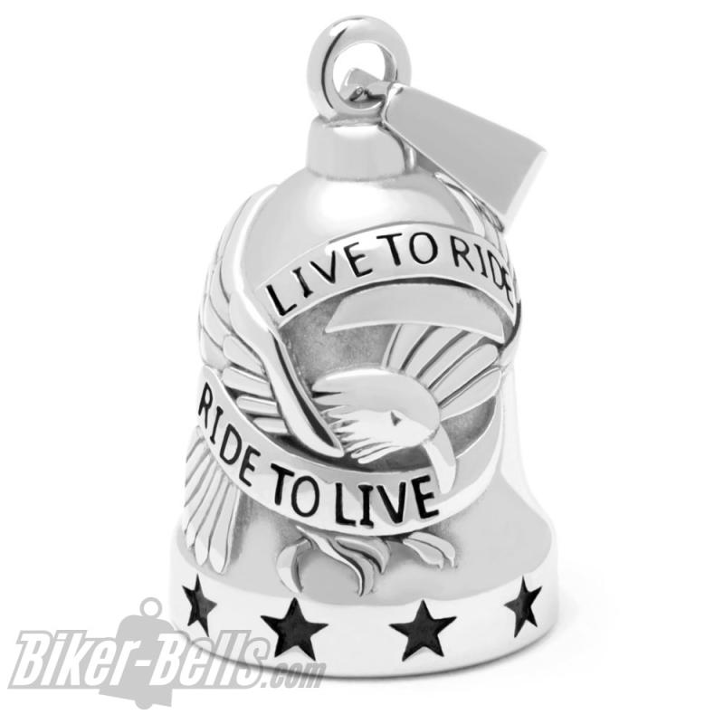 Live To Ride Biker-Bell mit Adler Edelstahl Motorrad-Glocke Glücksbringer Geschenk