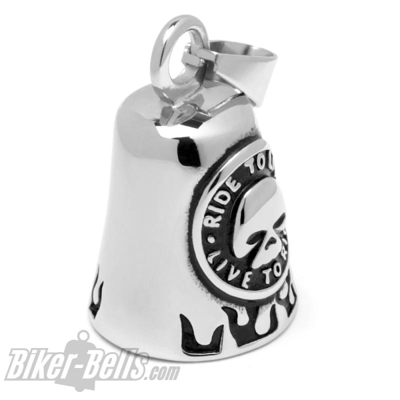 Detaillierte Ride To Live Biker-Bell mit Skull Edelstahl Glücksglöckchen Motorrad Detaillierte Ride To Live Biker-Bell mit Skull Edelstahl Glücksglöckchen Motorrad