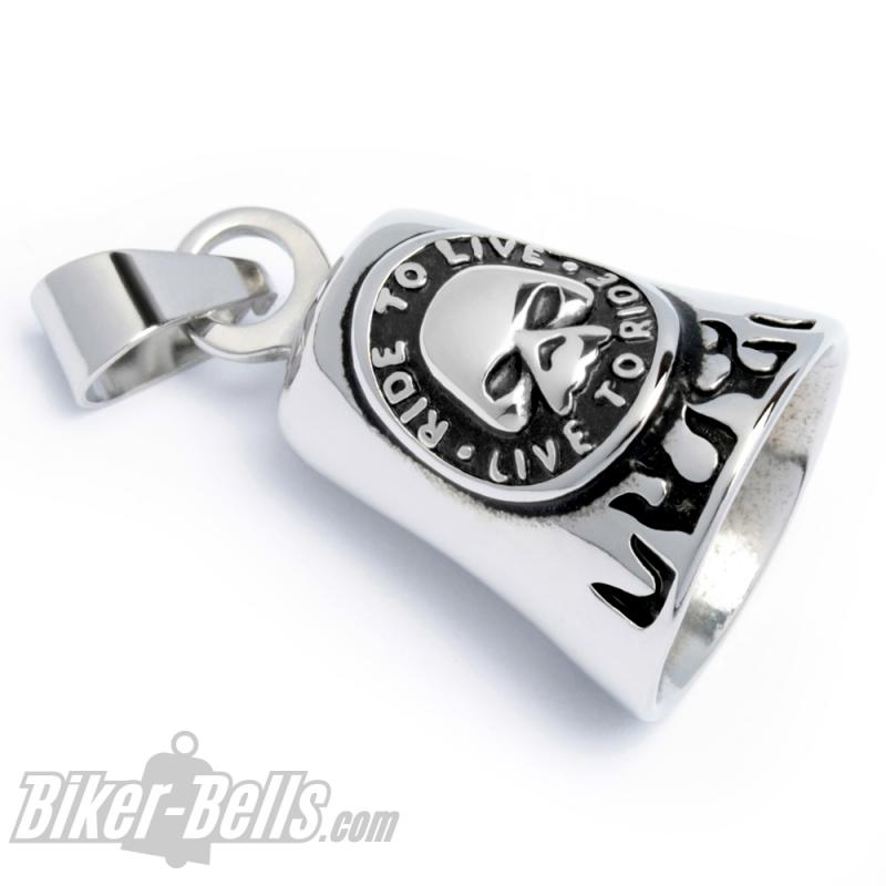 Detaillierte Ride To Live Biker-Bell mit Skull Edelstahl Glücksglöckchen Motorrad Detaillierte Ride To Live Biker-Bell mit Skull Edelstahl Glücksglöckchen Motorrad
