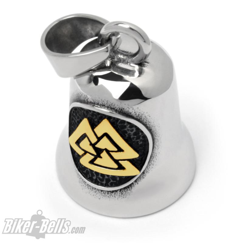 Viking Biker-Bell With Golden Valknut Symbol Motorcycle Lucky Charm Gift