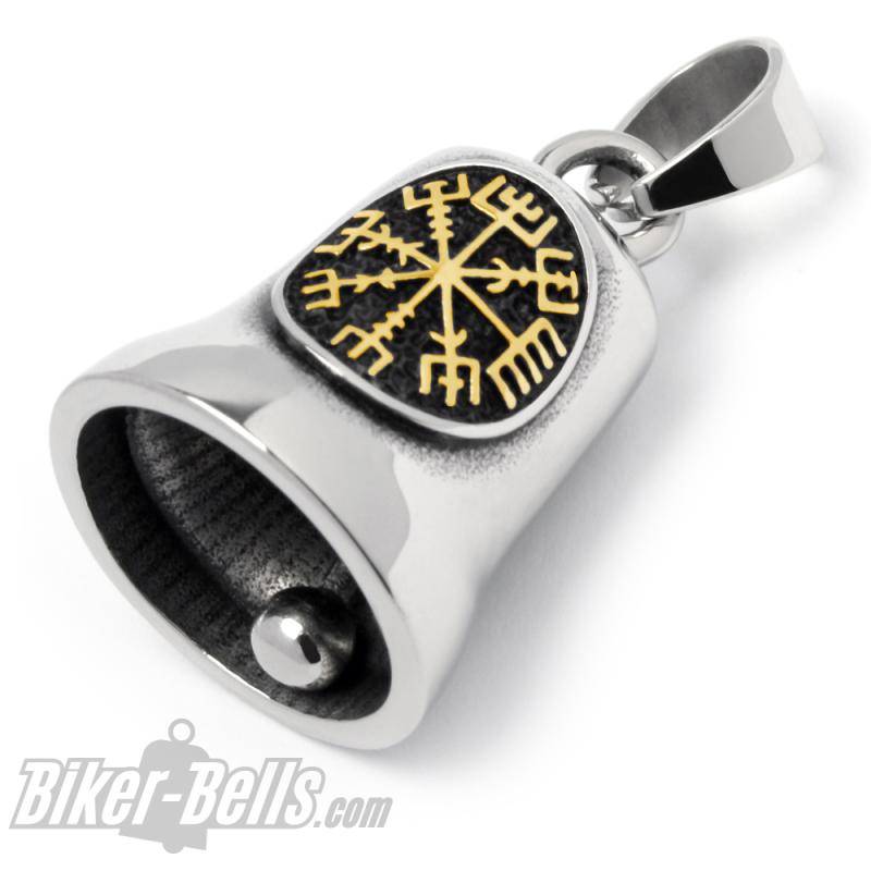 Wikinger Biker-Bell mit goldenem Vegvisir Wegweiser Motorrad Glocke Glücksbringer Wikinger Biker-Bell mit goldenem Vegvisir Wegweiser Motorrad Glocke Glücksbringer