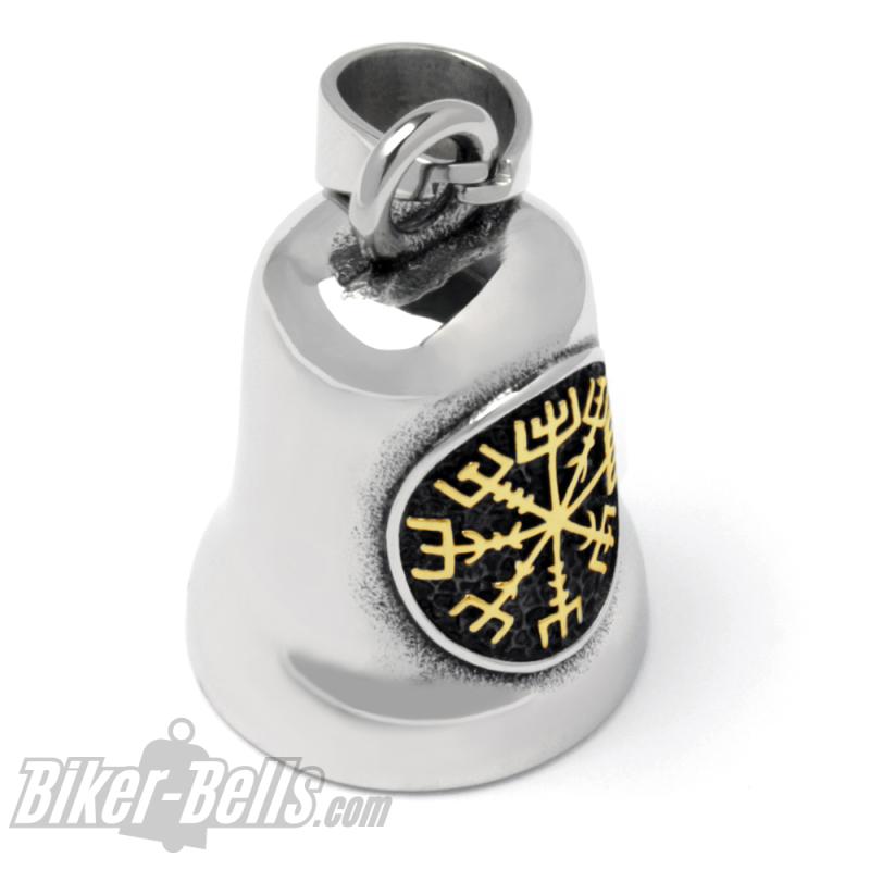 Wikinger Biker-Bell mit goldenem Vegvisir Wegweiser Motorrad Glocke Glücksbringer Wikinger Biker-Bell mit goldenem Vegvisir Wegweiser Motorrad Glocke Glücksbringer