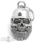 Oldschool Biker Totenkopf mit Bart und Helm Braincap Motorrad Glücksbringer Glocke