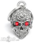 3D Rosen Totenkopf mit roten Steinen Diamond Biker-Bell für Motorradfahrerinnen