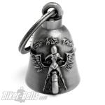 Sexy Lady on Bike with Wings "Ride With Pride" Biker Bell Motorcycle Lucky Charm