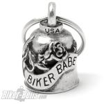 Biker Babe Gremlin Bell with Rose Lucky Charm Gift for Female Motorcyclists