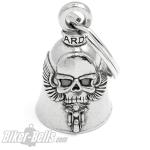 Großer Totenkopf mit Flügel schwebt über Motorradfahrer Ghost Rider Guardian Bell