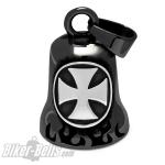 Schwarze Biker-Bell mit silbernem Eisernen Kreuz Edelstahl Motorrad-Glücksbringer