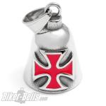 Templer Kreuz Biker-Bell aus Edelstahl mit rotem Tatzenkreuz für Motorradfahrer