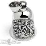 Skeleton Biker on Chopper Stainless Steel Bell Live To Ride Motorcycle Lucky Charm