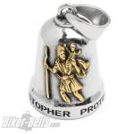 Edelstahl Biker-Bell St. Christopher Schutzpatron der Reisenden silber mit gold