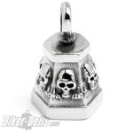 Totenkopf Bell aus Edelstahl Mittelfinger Skull Sechskant Motorrad Glücksglocke