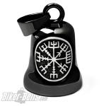 Schwarze Biker-Bell mit silbernem Vegvisir aus Edelstahl Wikinger Biker Glücksbringer