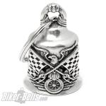 Race Eagle Biker Bell Hawk With Checkered Flags And Tire Motorcycle Lucky Charm Gift
